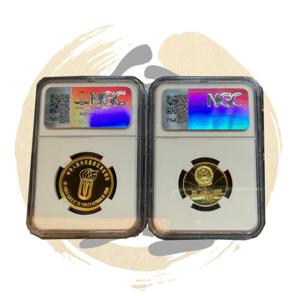 1979–1980 China Gold Proof Coin: Sword Dance & Alpine Skiing NGC69